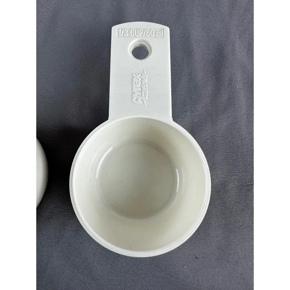 Pyrex Measuring Cups‎ Set 1 Cup 1/2 Cup 1/3 Cup White Plastic Kitchen Baking